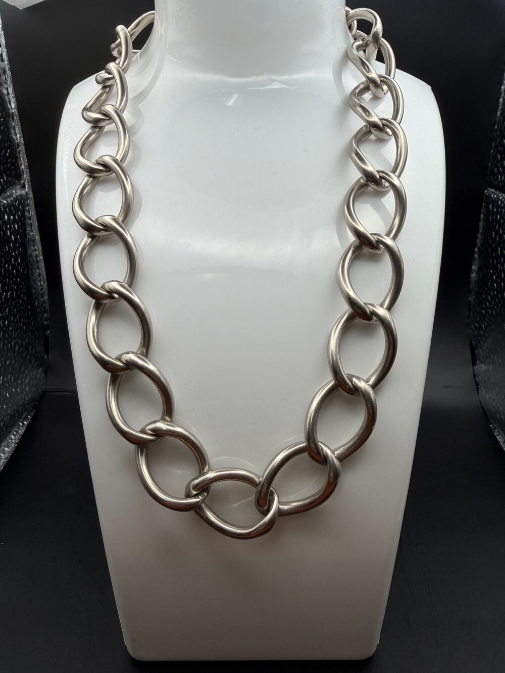 Vintage Sterling Silver Large Linked Chain Necklace